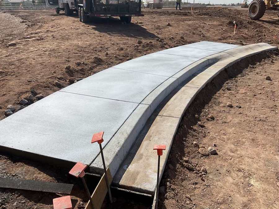 New curved sidewalk and curb