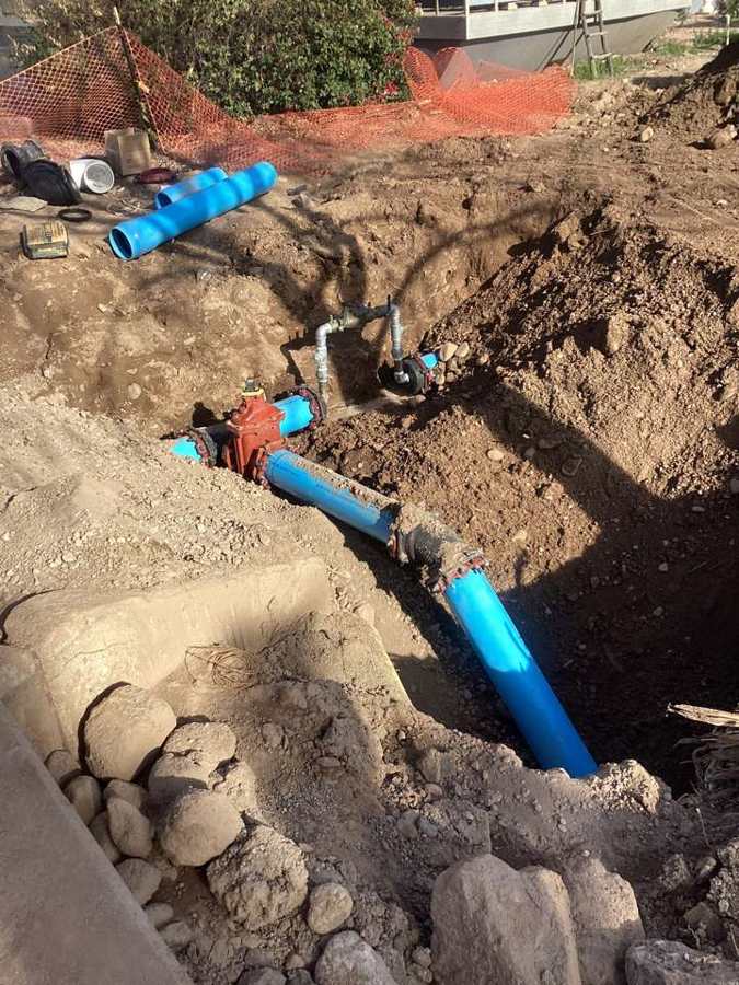 New water main section with inline gate valves at Pueblo El Mirage