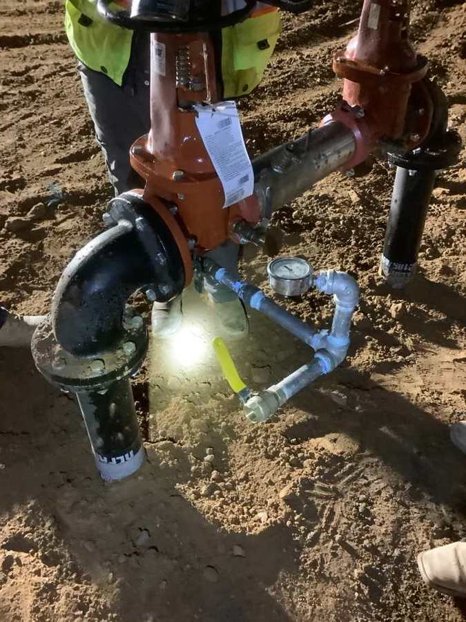 Pressure testing a new fire line assembly