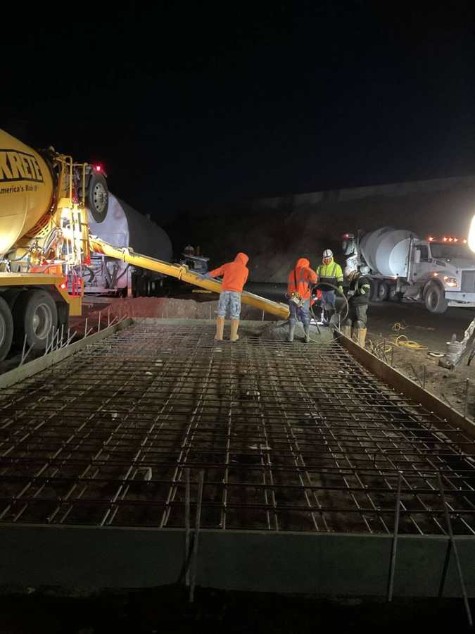 Night pour over a rebar mat