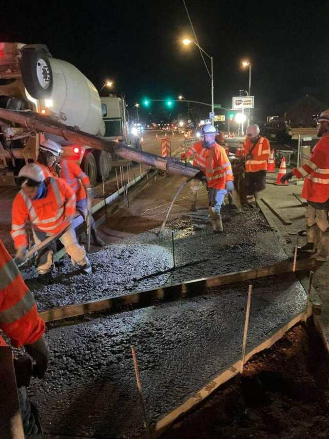 Night sidewalk pour