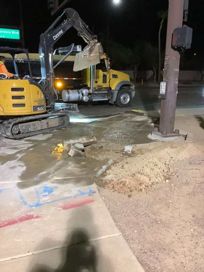 Night sidewalk removal at a signalized intersection