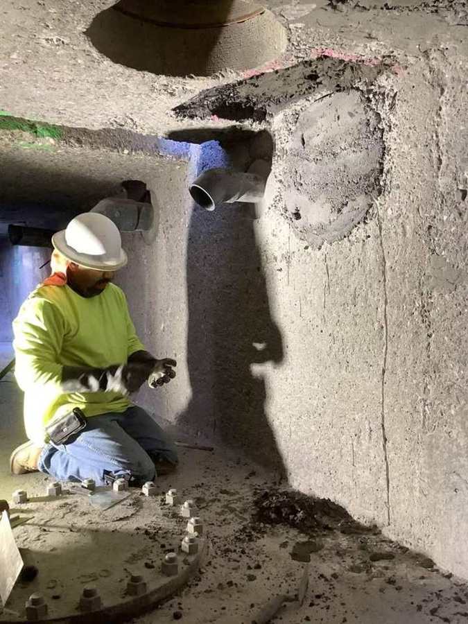 Patching concrete inside a plant channel