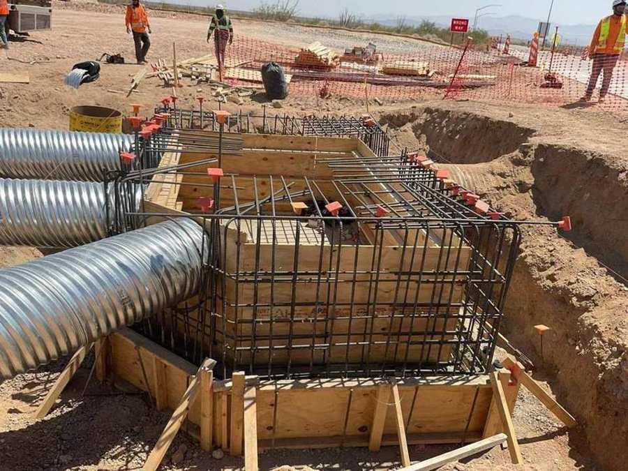 Form and rebar work for a large cast-in-place storm structure