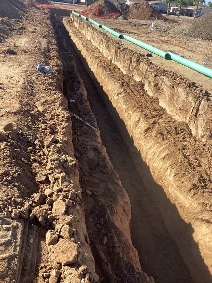 Open sewer trench ready for pipe