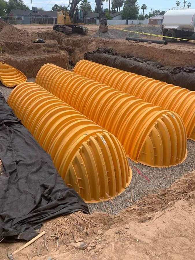 Underground stormwater retention chambers