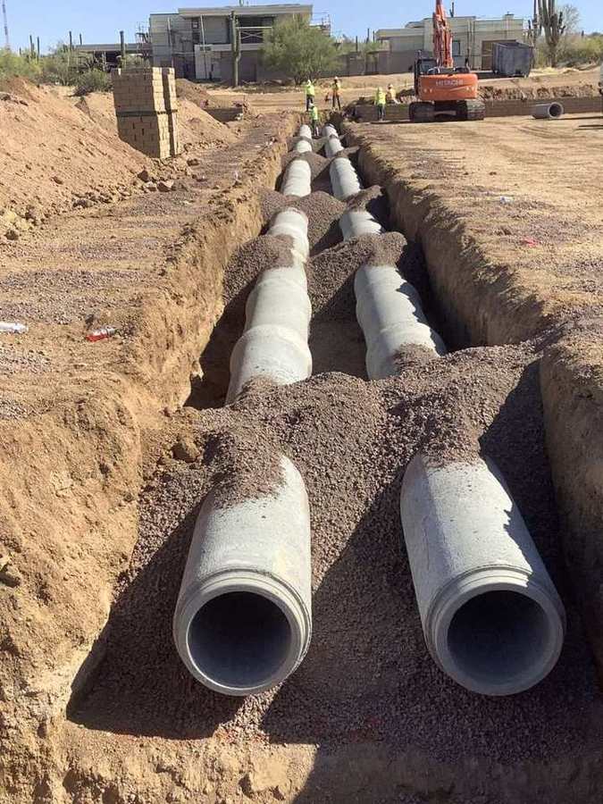 Twin RCP storm drain runs