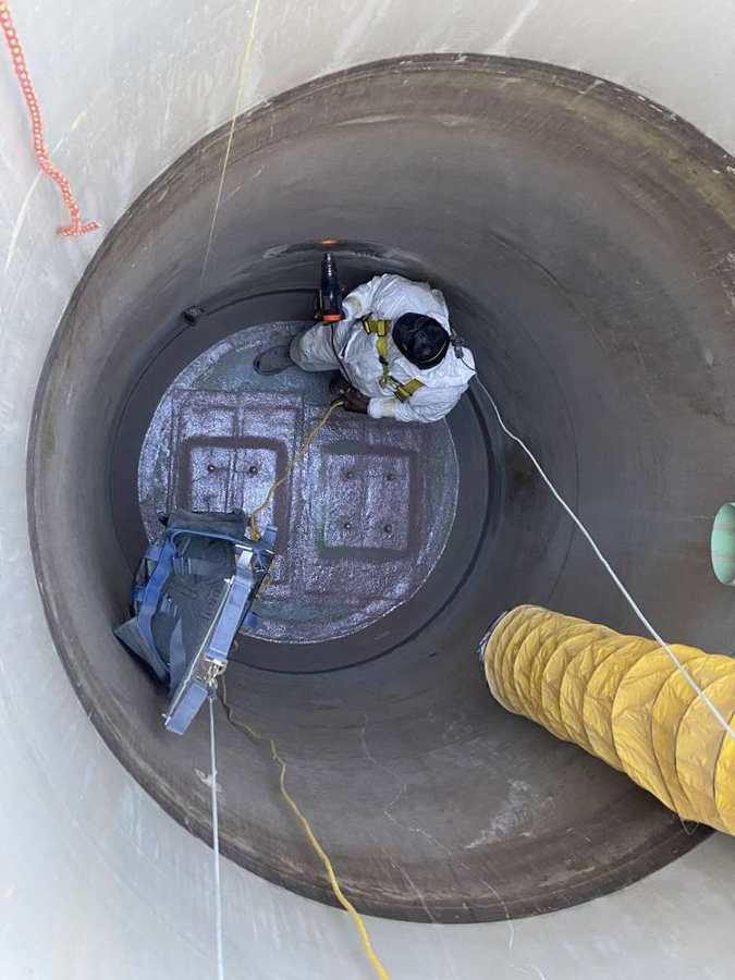 Wet well interior coating work
