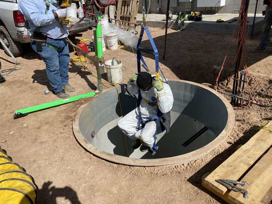 Confined-space entry into a lift station wet well